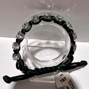 T&T Crystal Bracelet Green‎ Cord Adjustable Slider Bangle Jewelry
